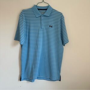 Under Armour Men’s Loose Heat Gear Large Light Blue & White Striped Polo